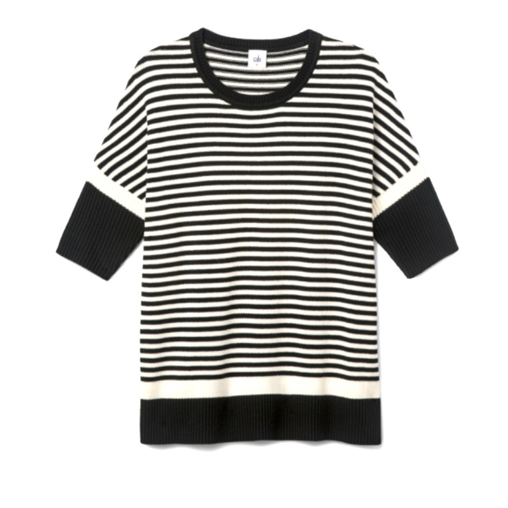 cabi Brunch Pullover Black & White Stripe Size Small NWT